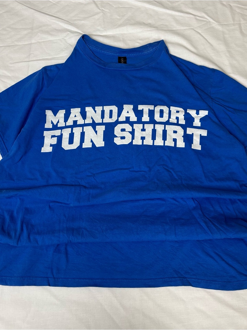 Anvil Royal Blue Short-Sleeve Tee with White "MANDATORY FUN SHIRT" Print